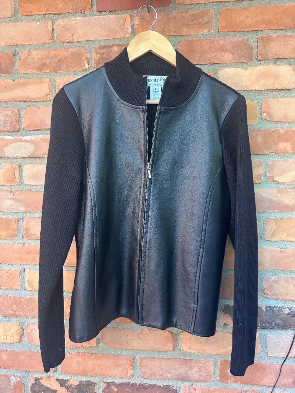 Pendleton Leather & Knit Mixed Media Full-Zip Jacket ~ Medium